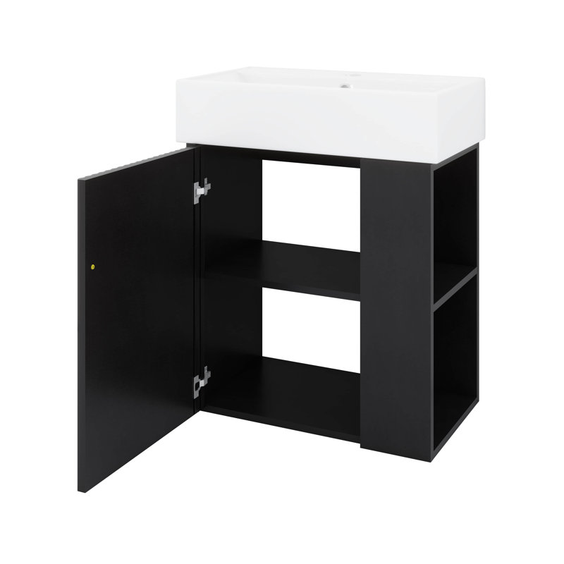 21.6" Floating Bathroom Vanity With Sink,  Right Side Open Storage, Black