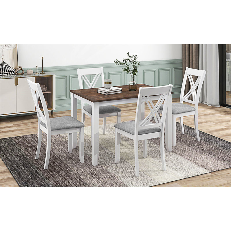 Ensemble de table de salle à manger rustique en bois 5 pièces avec 4 chaises à dossier en X pour petits espaces