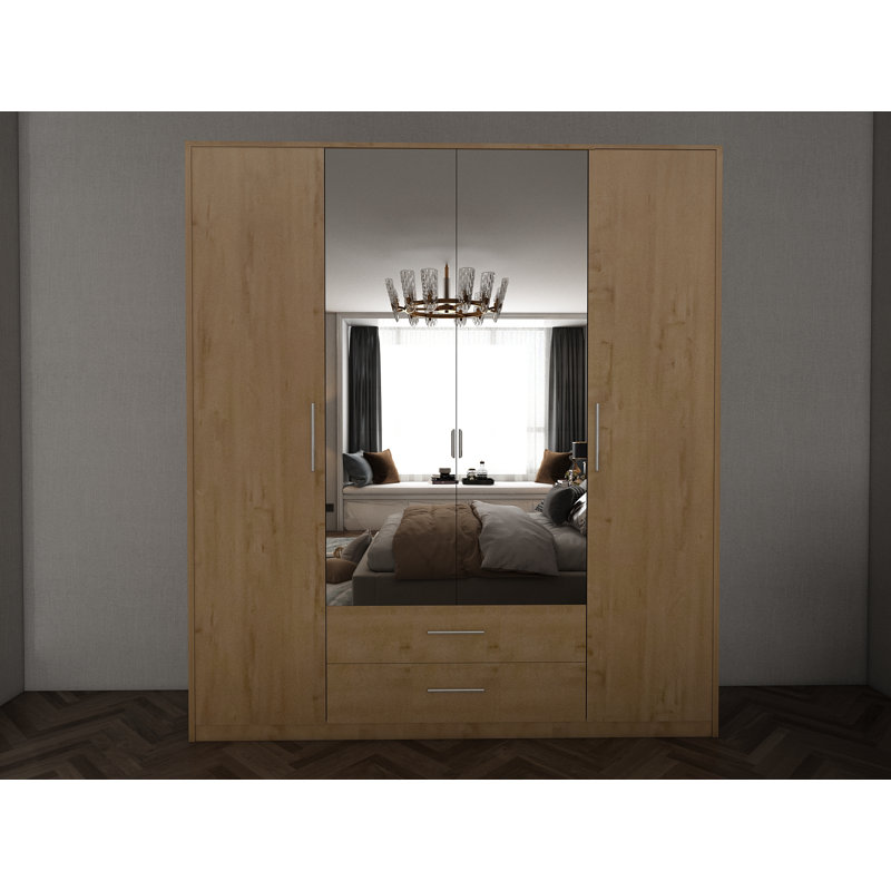 Pamel 4 Door Manufactured Wood Wardrobe, Oak