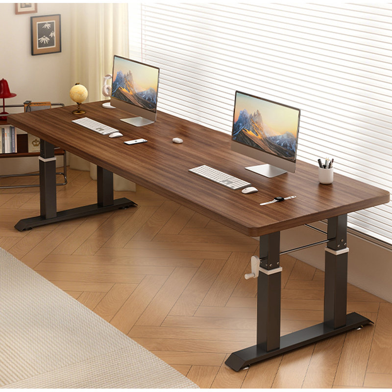 Rectangular Hand-Cranked Adjustable Solid Wood Standing Desk, 28.3" H x 63" W x 27.6" D