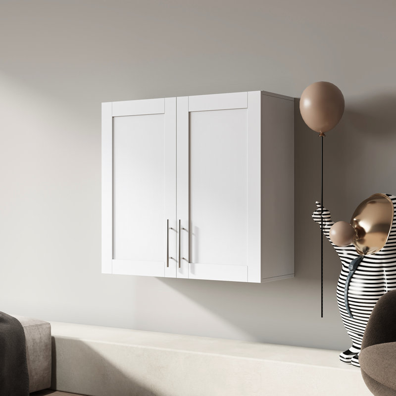 11.79"D X 31.45"W 30.76"H Stackable White Cabinet - Spacious And Versatile With Movable Shelves & Partition For Laundry Room Wall Mounted Storage, Extra Space
