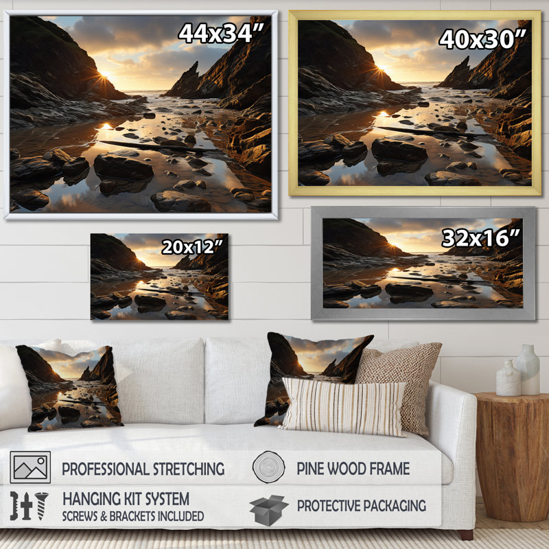 Photo de plage, bord de mer, reflets X III - décor mural paysages, H 16 po x l 32 po x P 1 po, Cadre simple blanc