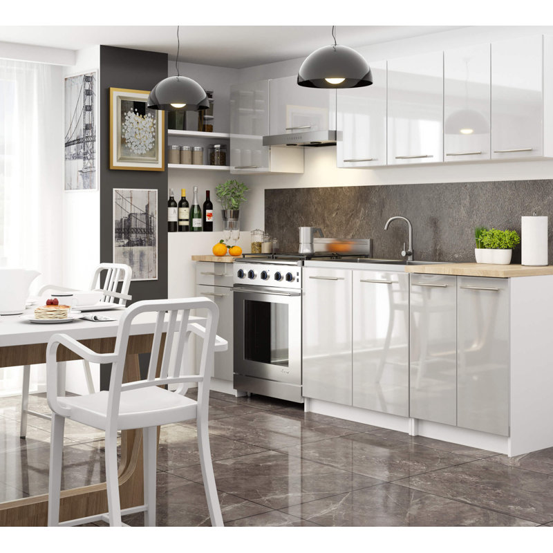 OLIWIA kitchen base cabinet in white, light gray gloss Base Unit, 85cm H x 40cm W x 46cm D