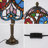 Tiffany Style Stained Glass Table Lamp, Antique Bronze Base Vintage Bedside Nightstand Lamp with Beaded Floral Shade