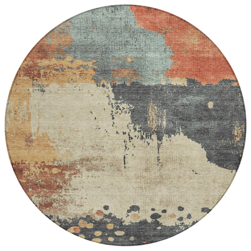Machine Washable Indoor/Outdoor Xhevrie Paprika Rug, Round 8'