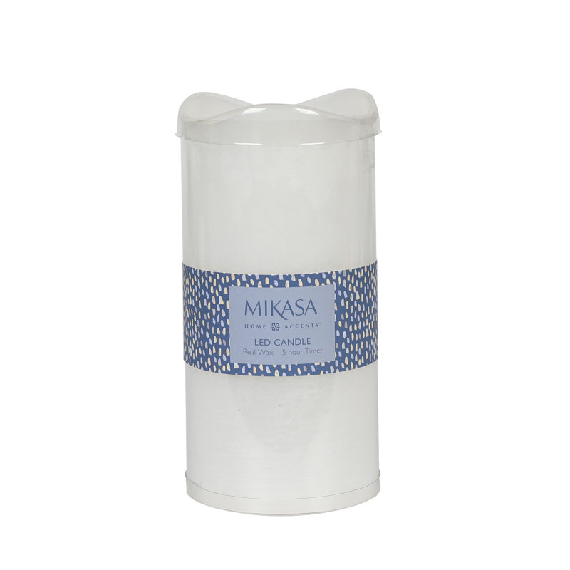 Wavy Top LED Unscented Wax Flickering LED Pillar Candles, 8"L x 4"W