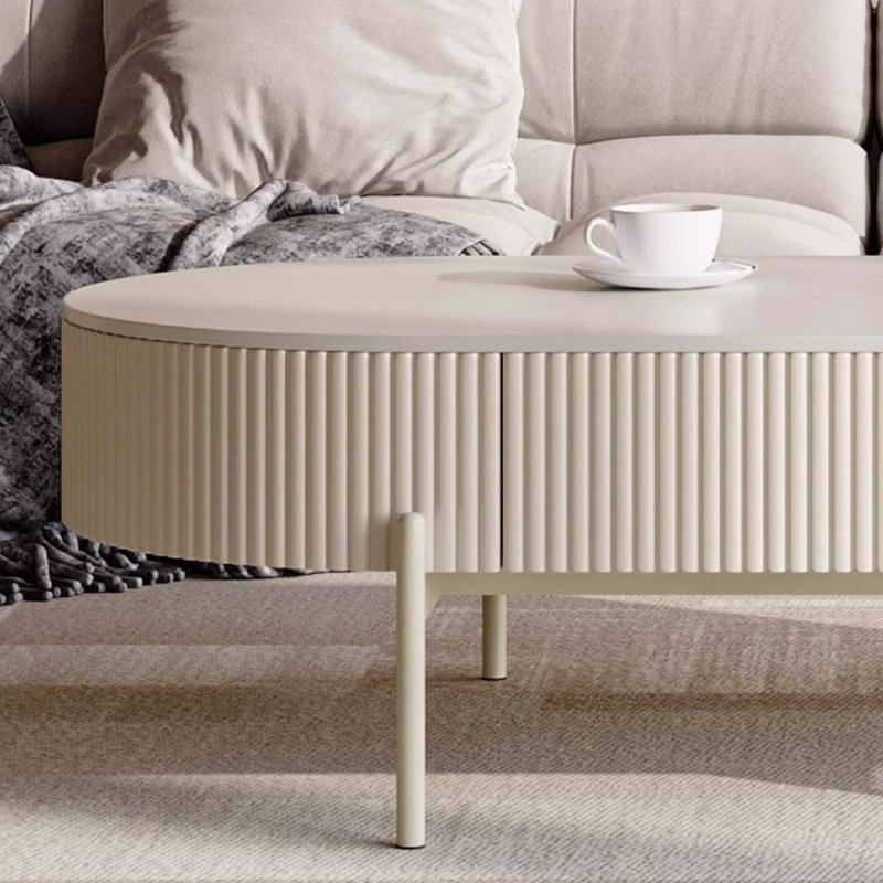 Table basse ovale en marbre crème, H 13,77 po x L 47,24 po x l 23,62 po
