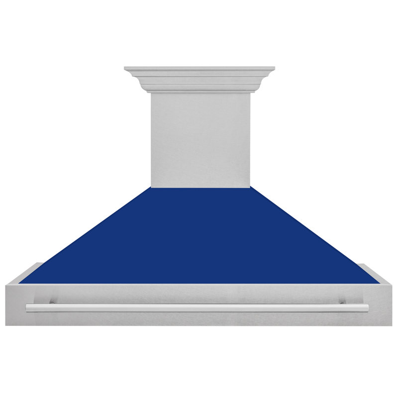 Hotte de cuisine murale en acier inoxydable satiné 48 po ZLINE avec poignée en acier inoxydable, Bleu brillant