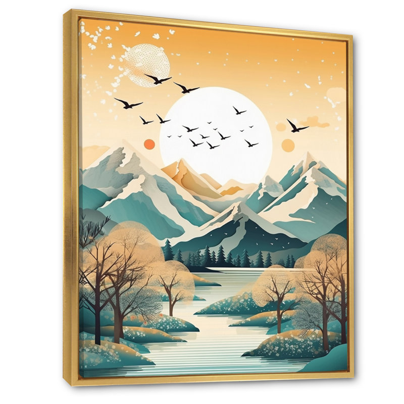 Snow Covered Mountain Peaks II " Snow Covered Mountain Peaks II ", 32" H x 16" W x 1" D, Gold Floater Framed