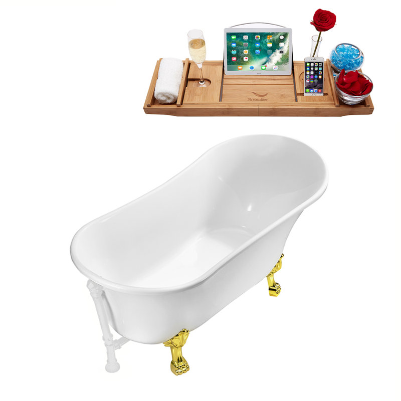 66.9'' x 31.5'' Soaking Acrylic Bathtub, Glossy White, Polished Gold