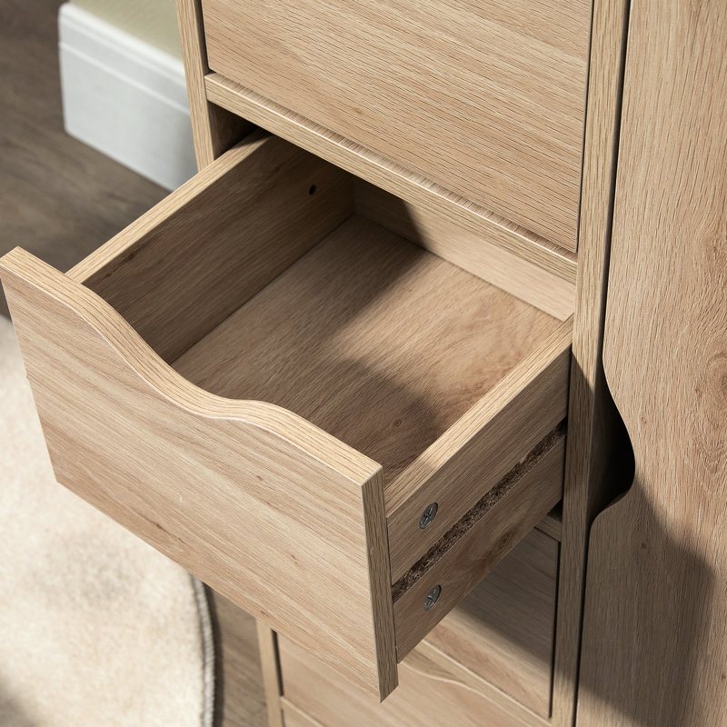 Bathroom Floor Cabinet, In Oak - 4 Drawers And Door For Space Optimization Cabinet With Door, Functional Storage