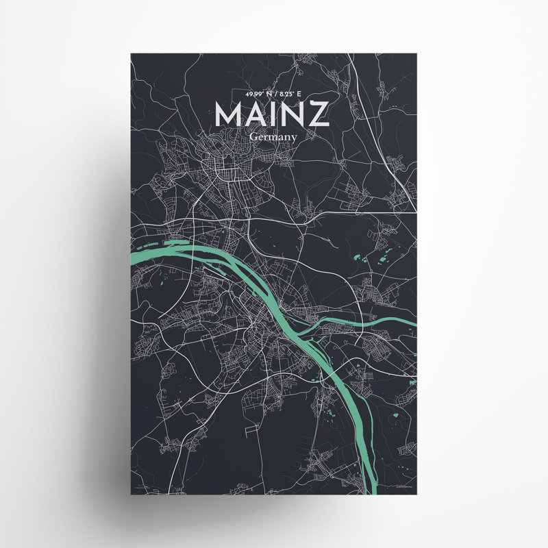 Mainz City Map In Dream - No Frame Print, 17cm H x 11cm W x 0.05cm D