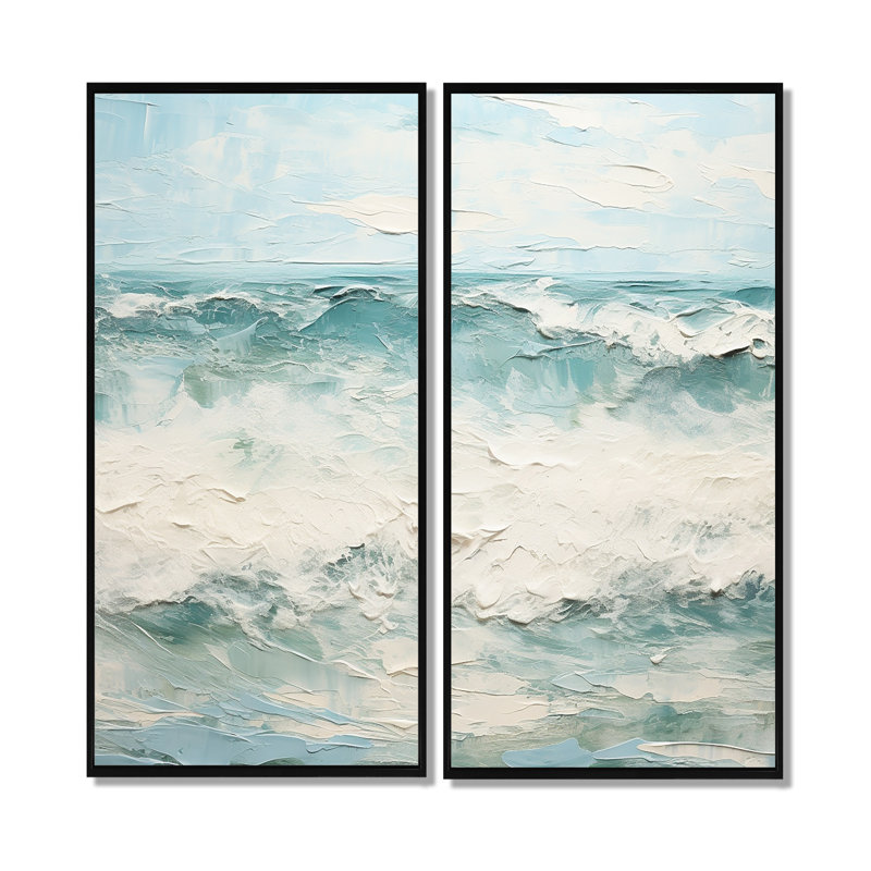 Minimalisme vague horizon I - art mural bleu, 20" H x 24" W, Impression encadrée flottante, Black