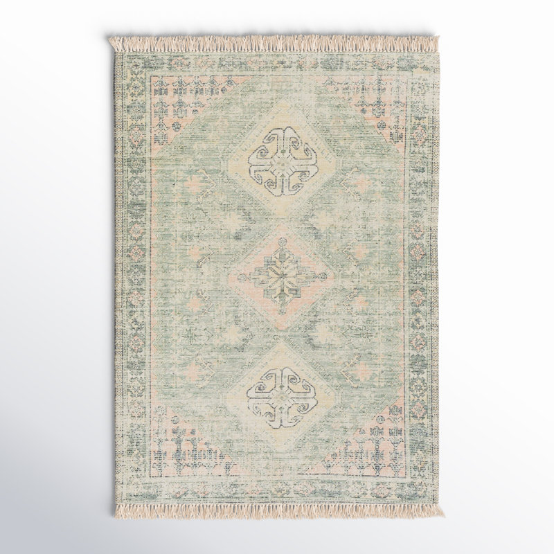 Wensley Oriental Flatweave Green/Khaki Area Rug, Rectangle 2' x 3'