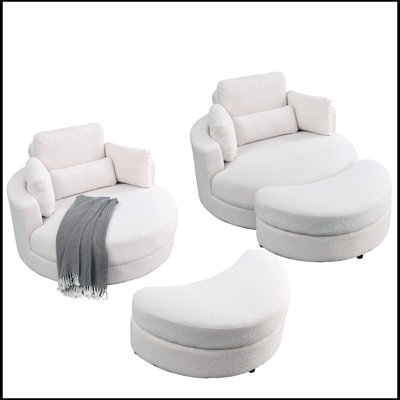 Welike Swivel Accent Barrel Modern Sofa Lounge Club Big Round Chair With Storage Ottoman Linen Fabric For Living Room Hotel With Pillows. *2PCS -  Orren Ellis, BBEB5C9A11B94EBEBCA4E7C2EC7D6EA2