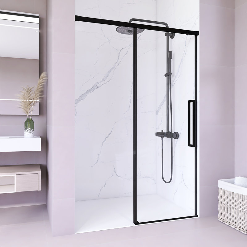 44" To 48" W X 72" H Semi-Frameless Single Sliding Shower Door With 1/4" (6Mm) Thick Tempered Clear Glass, Easy-Clean Coating, Stainless Steel Hardware