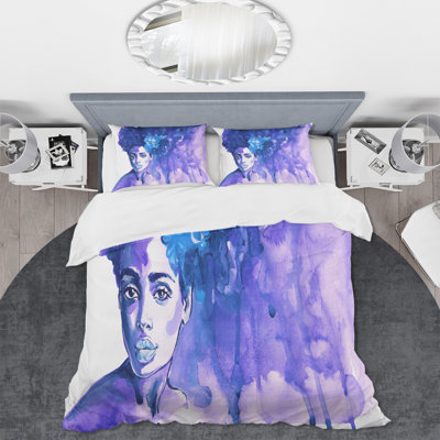 Glorious Blue Portrait of African American Woman - Ensemble de housse de couette moderne - Microfibre de polyester