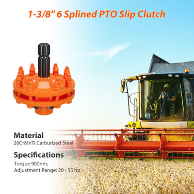 Embrayage de prise de force de tracteur 1-3 / 8 x 6 cannelures, fabrication en acier 45 # avec finition orange, embrayage à friction pour la protection contre les surcharges de la ligne d'entraînement et la sécurité de l'outil
