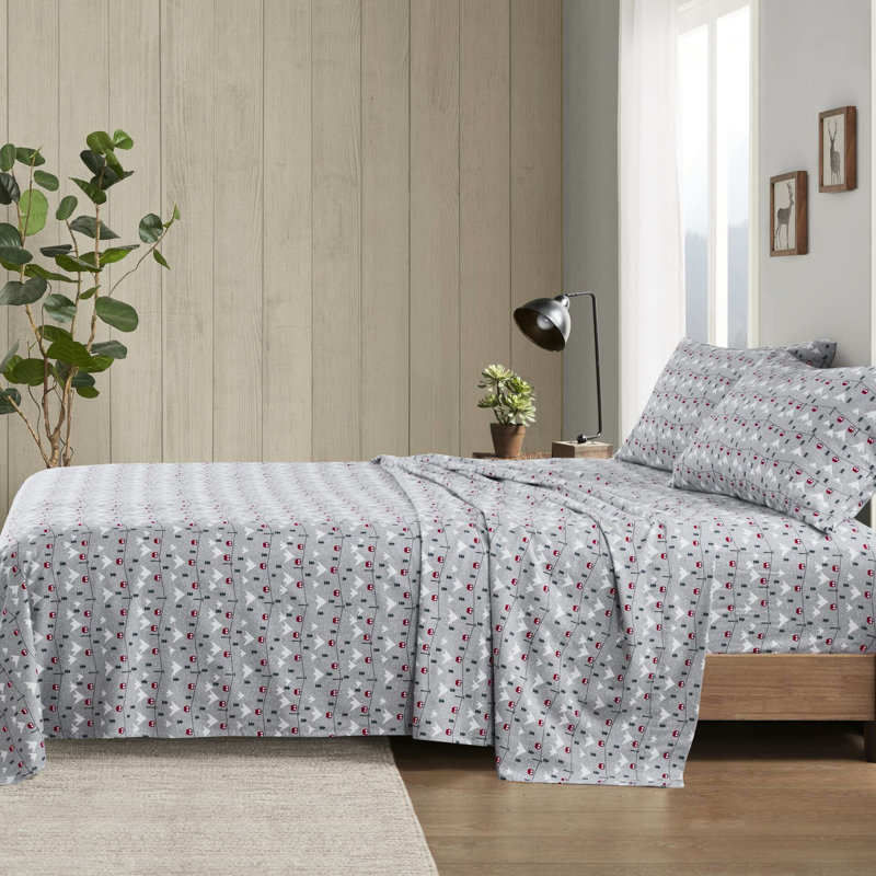 Drap-housse 4 pièces pour lit de skis 100% flanelle de coton gris