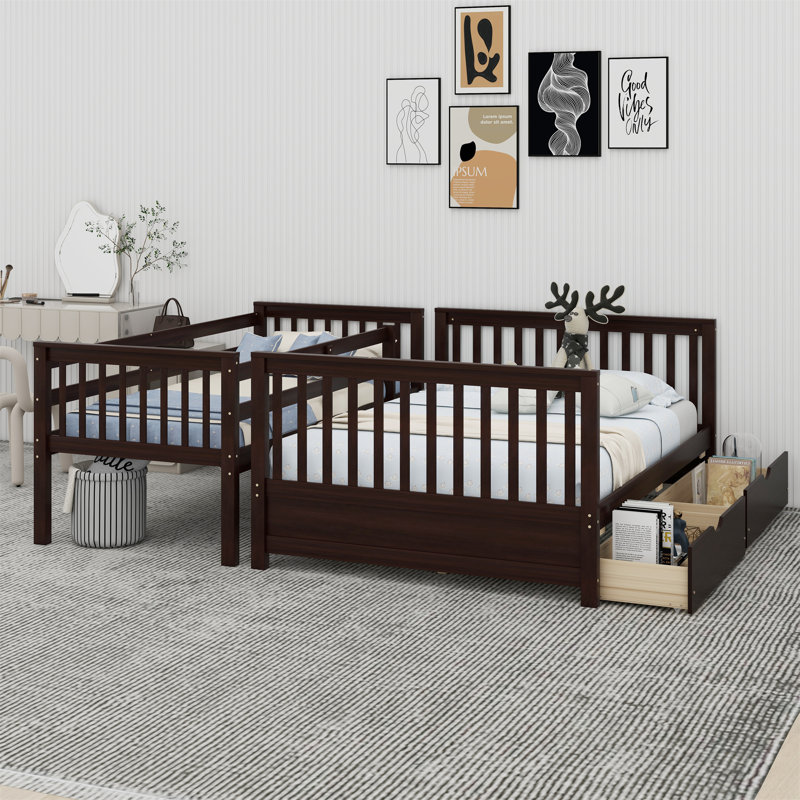 Bunk Bed with Ladder and Drawers, Dark Brown