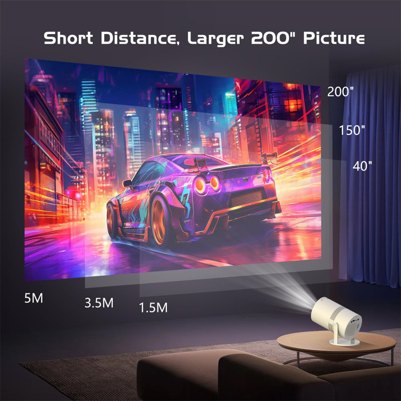 ?Auto Keystone?Mini Projector Wifi6 Bluetooth With Android App, 210° Rotatable Portable Projector 4K 1080P Supported 50% Zoom, Outdoor/Home Video Projector, Compatible With TV Stick, HDMI, Smartphone