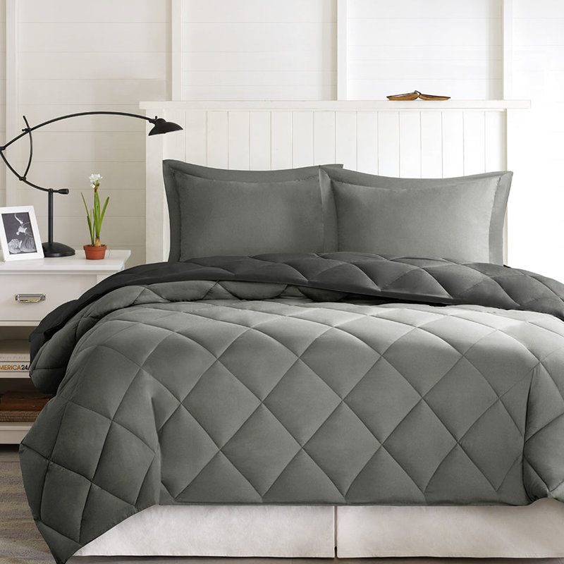 Édredon simple / simple TG avec traitement antitaches et 2 taies décoratives, Twin/Twin XL Comforter + 2 Shams, Gris clair