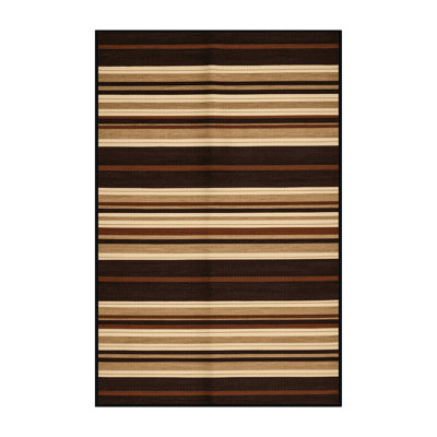 Washable Sand Dark Brown Striped Area Rug