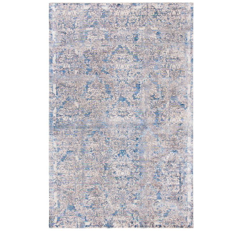 Merseyside Hand Woven Wool/Viscose Oriental Rug in Blue/Ivory, Rectangle 5' x 8'