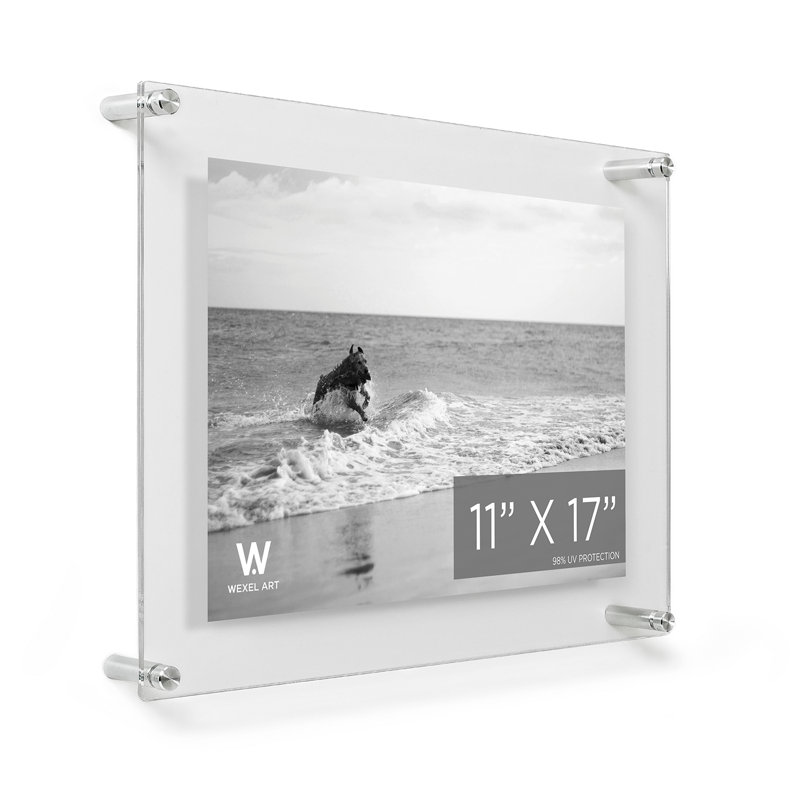 Clear UV-Grade Acrylic Modern Floating Picture Frame, Silver, 11" W x 17" H