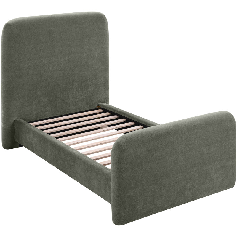 Fira Daliah Chenille Fabric Upholstered Bed, Twin, Green Chenille Fabric