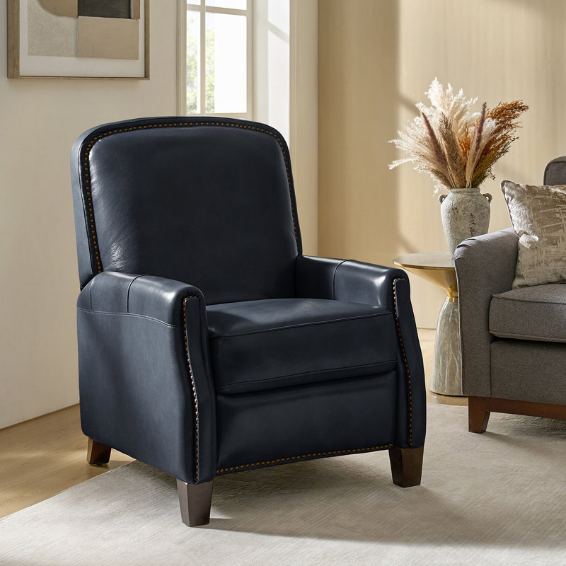 Fauteuil inclinable manuel en cuir véritable Glen Ellyn, Cuir véritable bleu marine