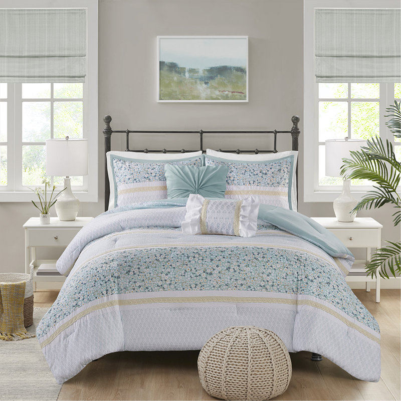Ensemble d'édredon 5 pièces pour lit double / grand avec coussins décoratifs, Turquoise