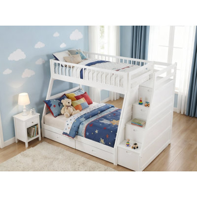 Mimi Twin Over Full Bunk Bed with Underneath Drawers and Staircase