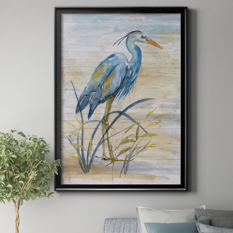 «Blue Heron I» par J Paul - peinture sur toile encadrée, H 30,5 po x l 22,5 po x P 1,5 po, Noir