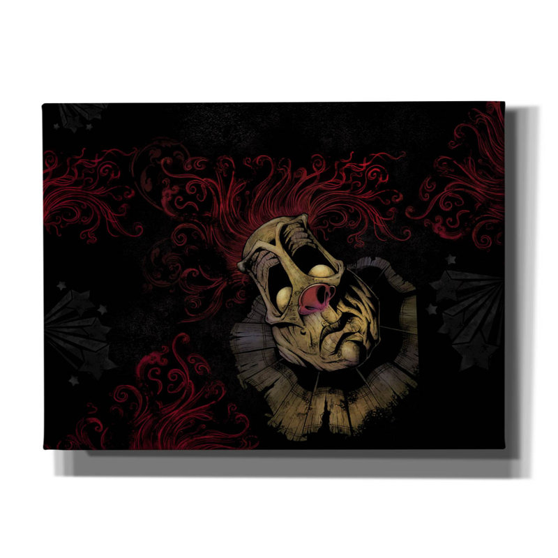 Bernardyn Rageon, clown foncé sur toile, H 12 po x l 16 po x P 0,75 po