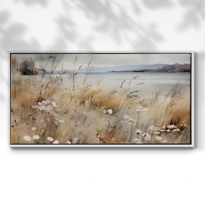 Paysage, série Mxxi, toile tendue avec châssis, prête à être accrochée, H 17 po x l 33 po, Blanc