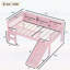 Lit mezzanine simple avec tablettes de rangement, lit mezzanine inférieur en bois massif avec lumières DEL et garde-corps pleine longueur, aucun sommier tapissier requis, rose-454536019-454536017