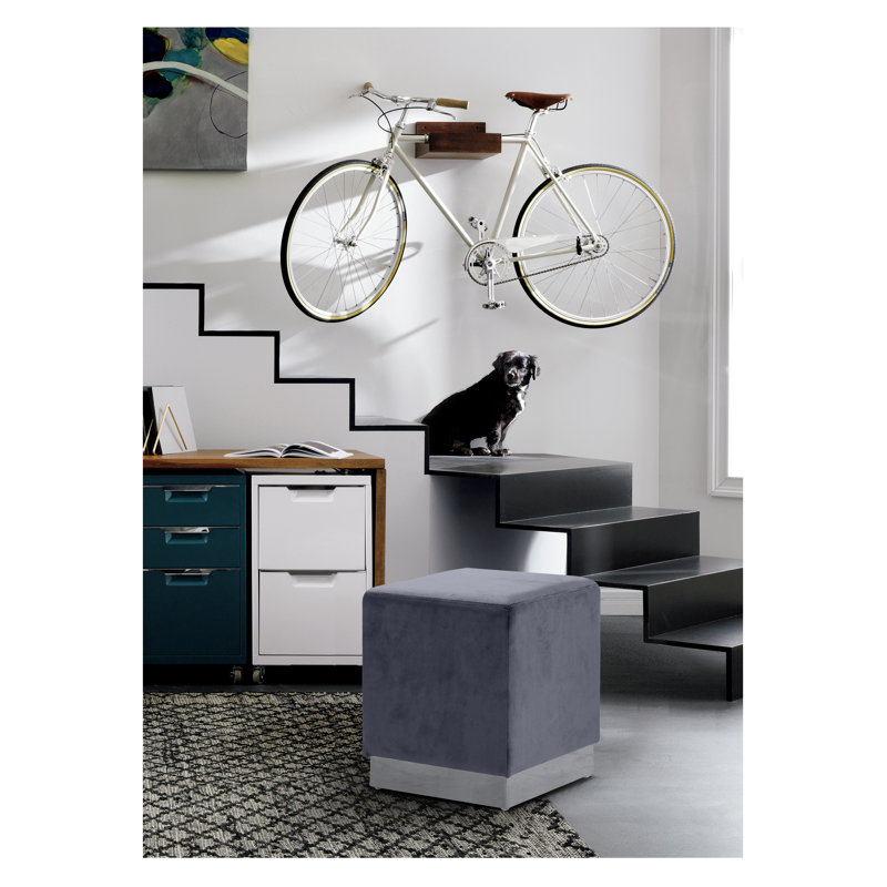 Annora Velvet Ottoman, Grey Velvet, Chrome
