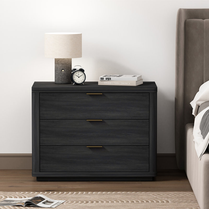 Evelyn 32" Modern Nightstand with 3 Full Extension Drawers in Charcoal Grey, Charcoal Grey