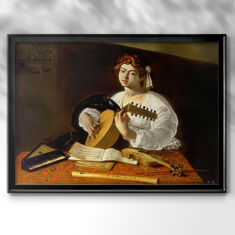 Le joueur de luth (version Wildenstein / Badminton) - Toile tendue avec châssis Caravaggio - c. 1596, 22,5 x 30,5, Noir