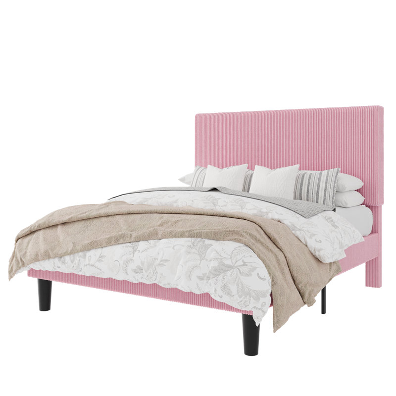 Modern Corduroy Platform Bed With Adjustable Headboard,Maximize Space With Under-Bed Storage,No Box Spring Required, Full