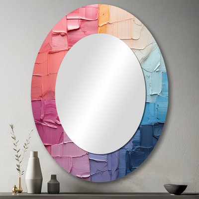 Abstrait patchwork III - grand miroir mural ovale sur métal