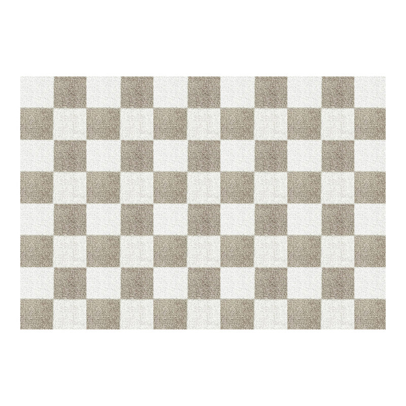 Tapis à carreaux brun clair et crème lavable 2 x 3, Brun clair/crème