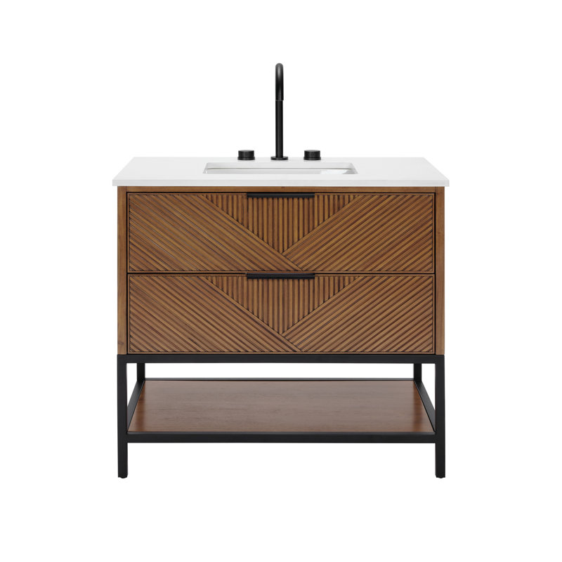 Diamond 36'' W Single Vanity, Italian Carrara Marble, Walnut, Brushed Nickel