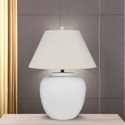 Lampe de table 26 "en céramique avec abat-jour en lin, ivoire avec craquelure