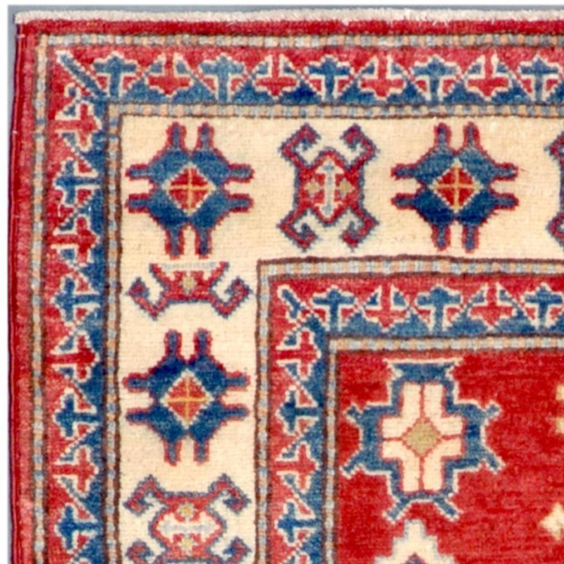 Tapis rouge / bleu / blanc en laine noué à la main de conception unique 3 pi 7 po x 4 pi 11 po New Age