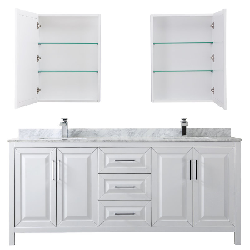 Daria 80'' W Double Vanity, White, Polished Chrome, Carrara Cultured Marble