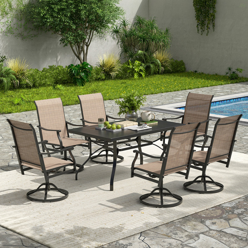 Outdoor Dining Chairs Set Of 2, 360°Swivel Patio Dining Chair With PVC-coated polyester Fabric, Outdoor Metal Armchair All Weather Resistant, Ergonomic Comfort, Perfect For Patio, Backyard, Balcony