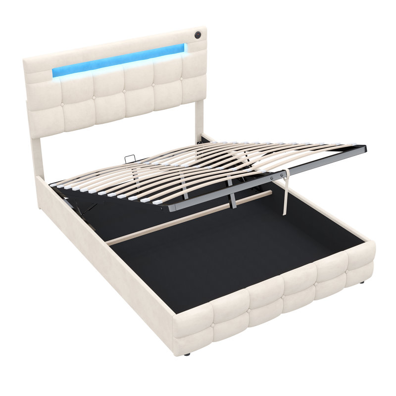 Dekari Upholstered Ottoman Storage Bed, Beige