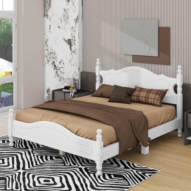 Queen Size Wood Platform Bed, White